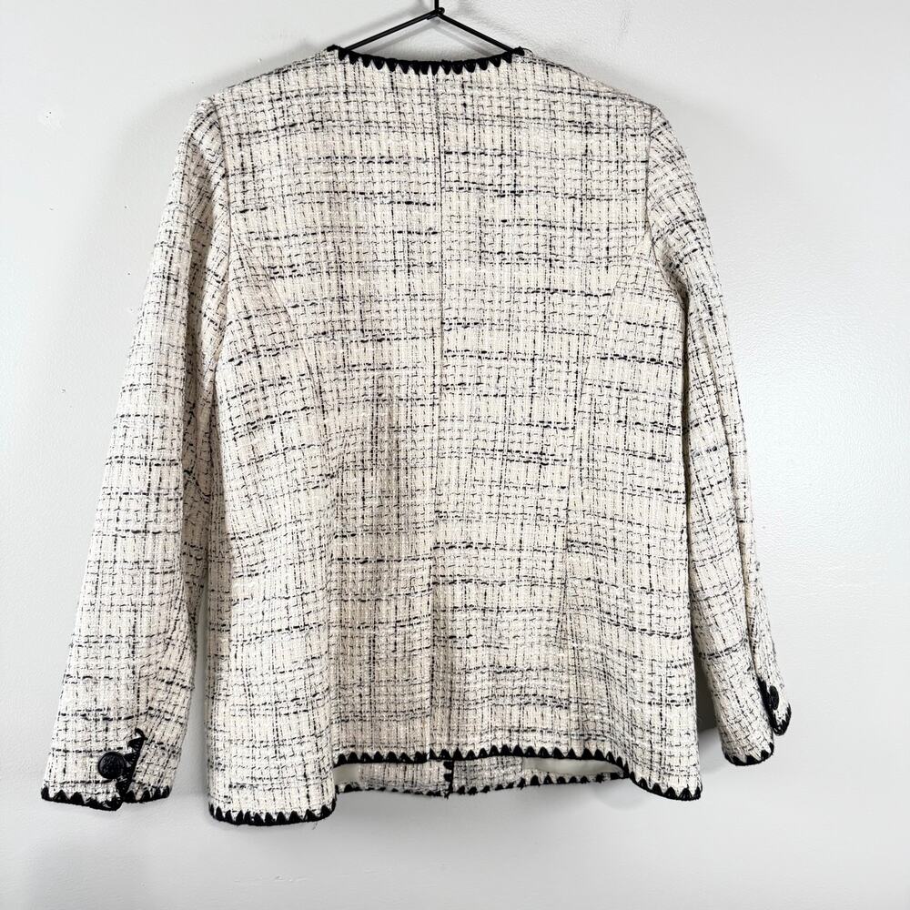 Talbots Tipped Tweed Blazer White & Black Button Corpcore Office Workwear Sz 6 - Picture 9 of 11